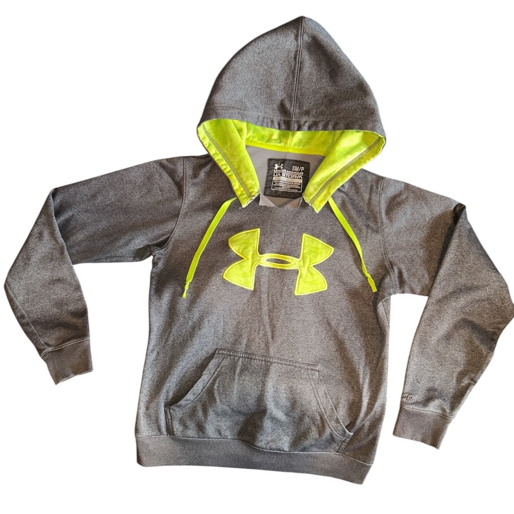 Under Armour Heather Gray Hoodie with Neon Yellow Accents